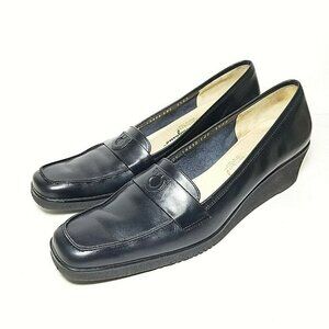 Salvatore Ferragamo Low Wedge Loafers Black Size 9.5 4A Foam Rubber Sole
